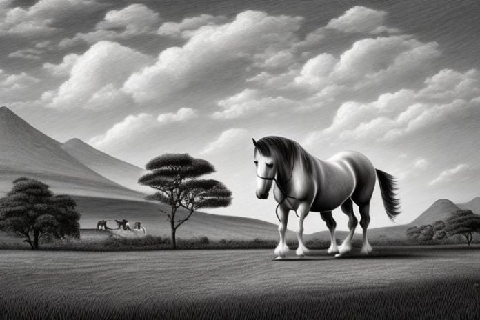 An irish draught horse in a rural landscape in tzaneen