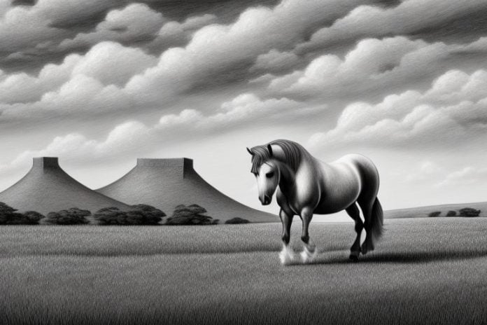 An irish draught horse in a rural south african landscape