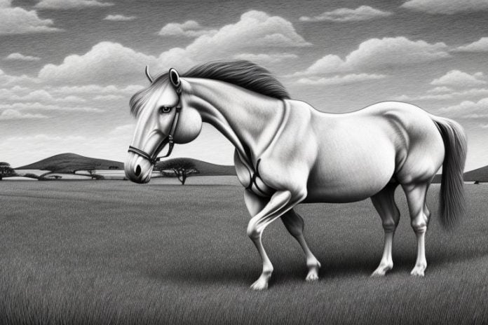 An irish draught horse in a rural south african landscape