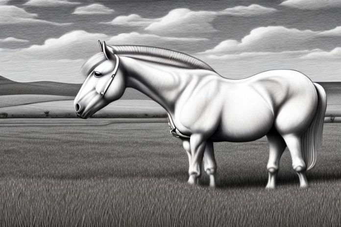 An irish draught horse in a field in white river
