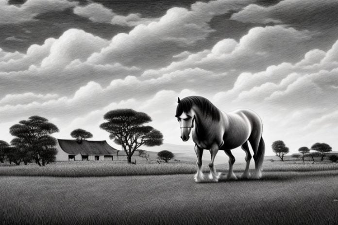 An irish draught horse in a rural landscape in upington