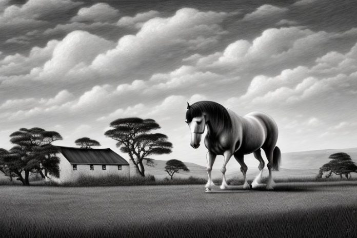 An irish draught horse in a rural landscape in de aar