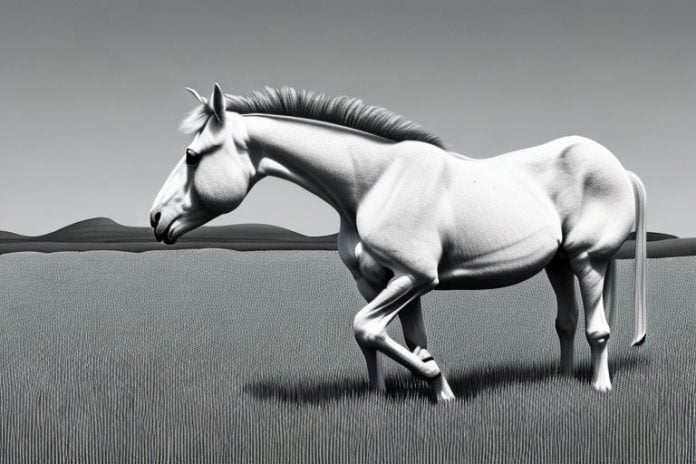 An irish draught horse in a field in springbok