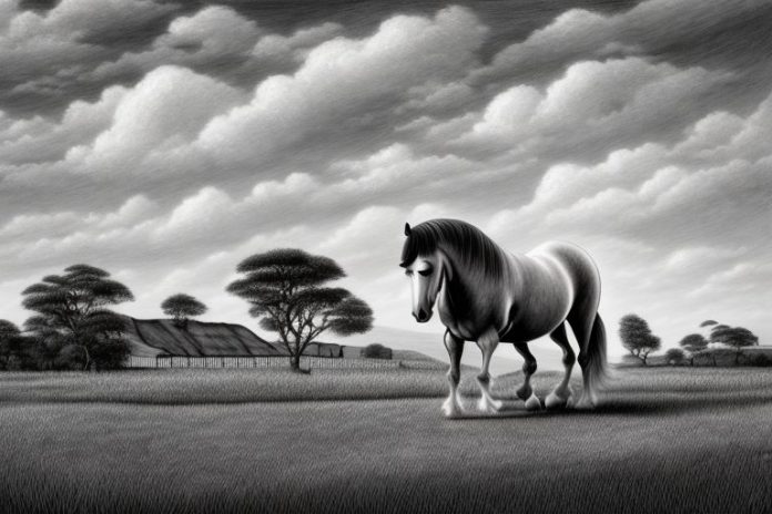 An irish draught horse in a rural landscape in mafikeng