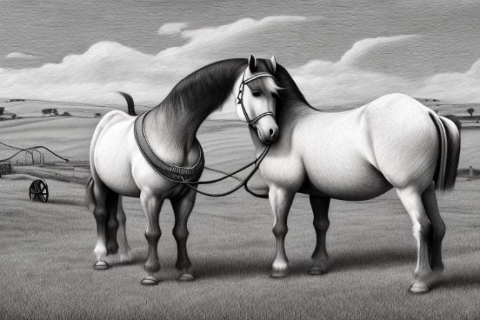 An irish draught horse in a rural setting in brits