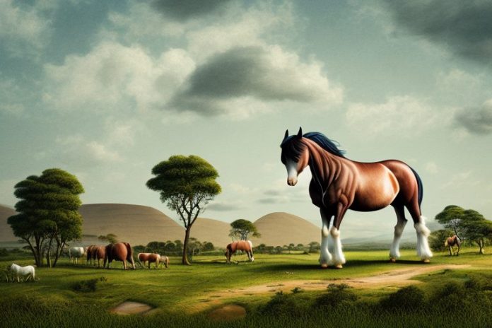 An irish draught horse in a rural landscape in mabopane