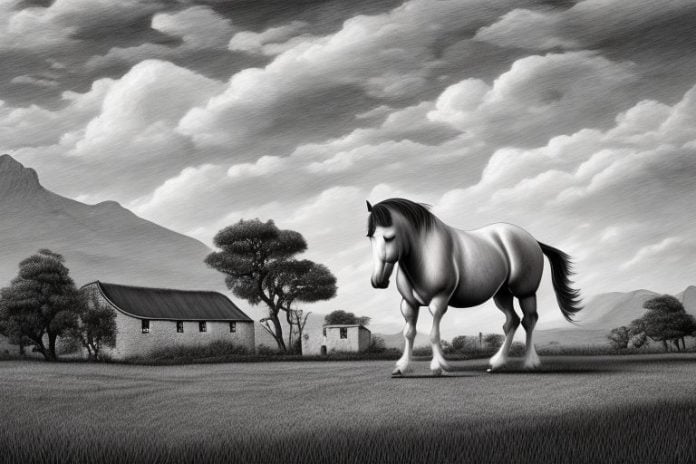 An irish draught horse in a rural landscape in paarl