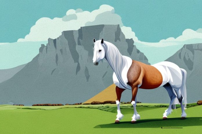 An irish draught horse in a scenic landscape of hermanus