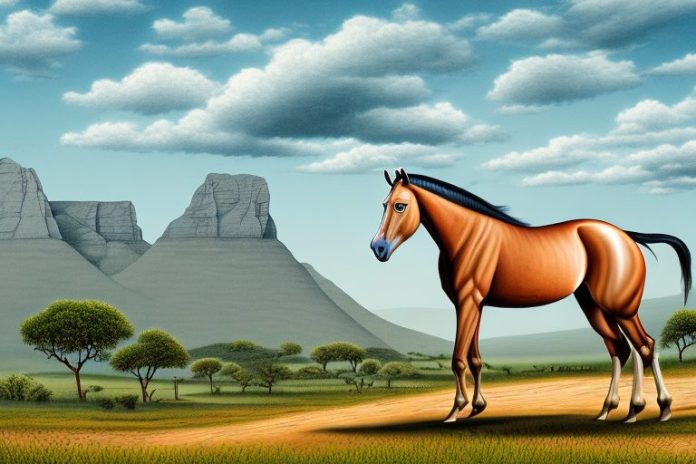 A marwari horse in a rural landscape of kwa zulu natal