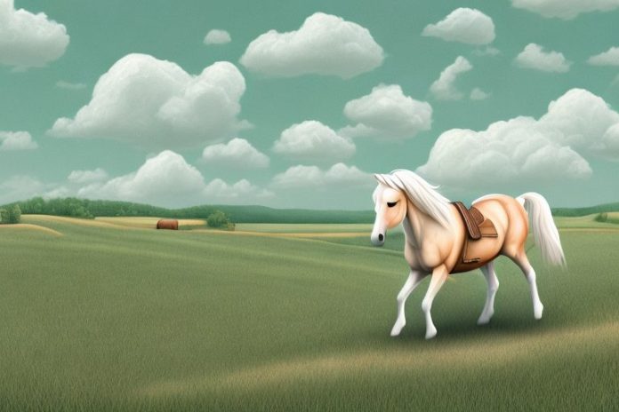A haflinger horse being ridden in a rural landscape in ficksburg