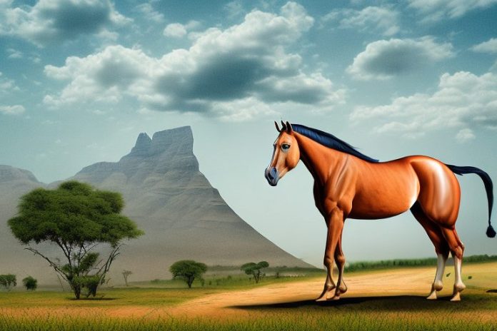 A marwari horse in a rural landscape in mthatha