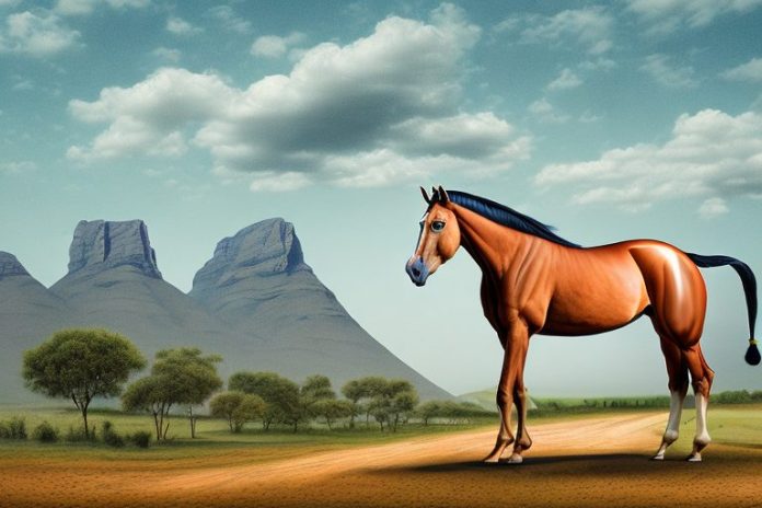 A marwari horse in a rural landscape in butterworth
