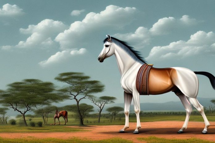 A marwari horse in a rural landscape of limpopo