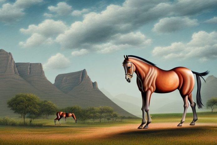 A marwari horse in a rural landscape in lydenburg