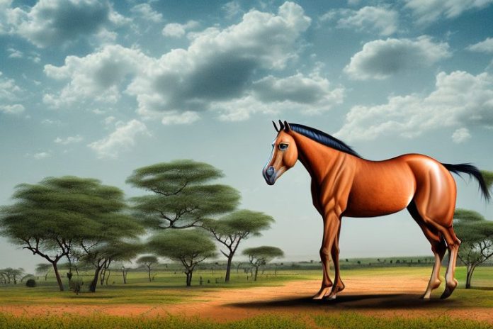 A marwari horse in a rural landscape in rustenburg