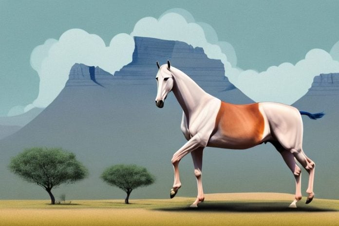 A marwari horse in the landscape of prieska
