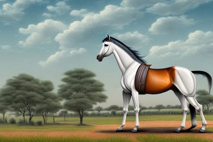 A marwari horse in a rural landscape in potchefstroom