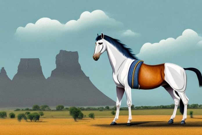 A marwari horse in a rural south african landscape