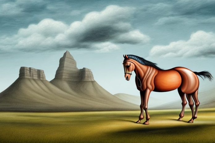 A marwari horse in a rural landscape in orkney