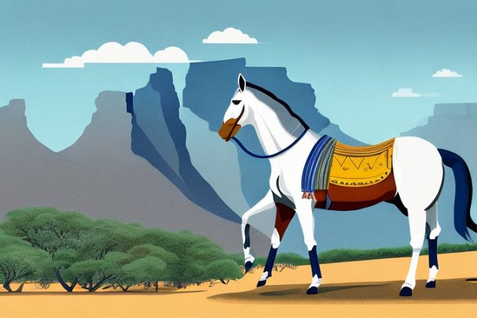 A marwari horse in a landscape of the western cape