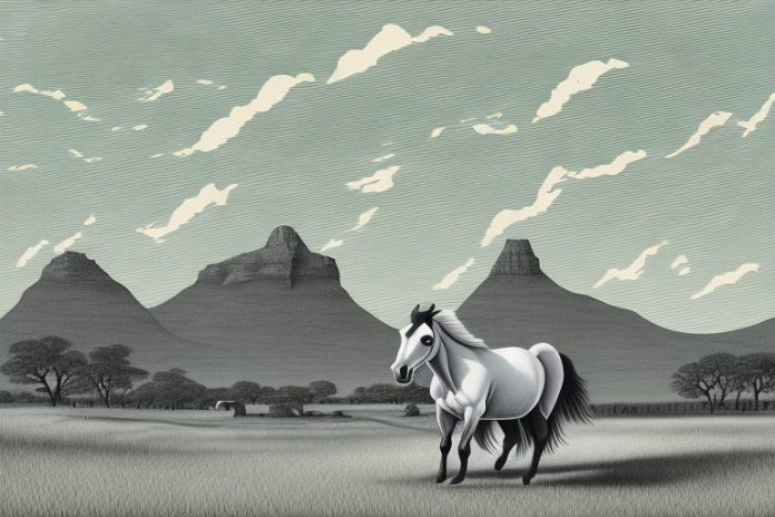 A cleveland bay horse in a rural south african landscape