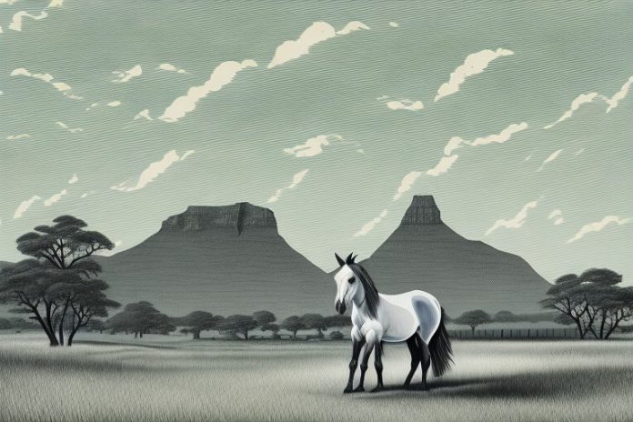 A cleveland bay horse in a rural south african landscape
