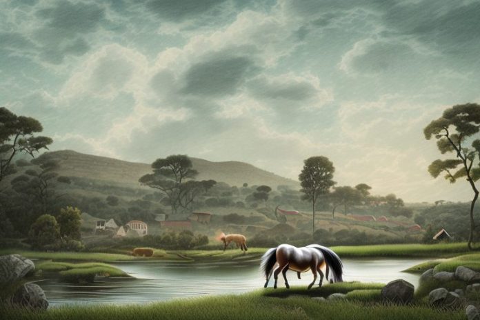 A cleveland bay horse in a rural landscape in greater pretoria