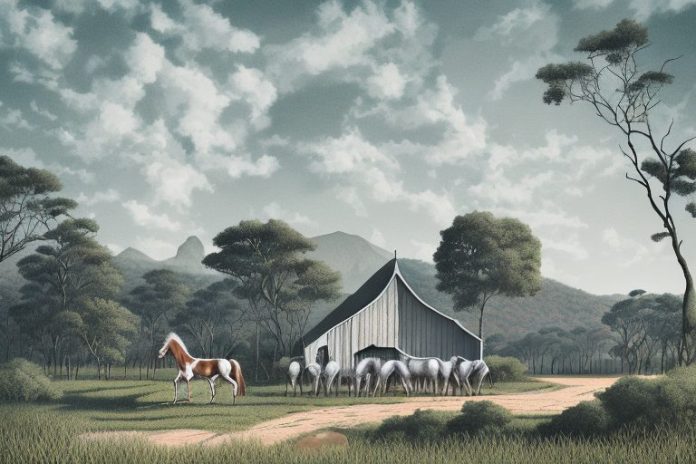 A cleveland bay horse in a rural setting in limpopo