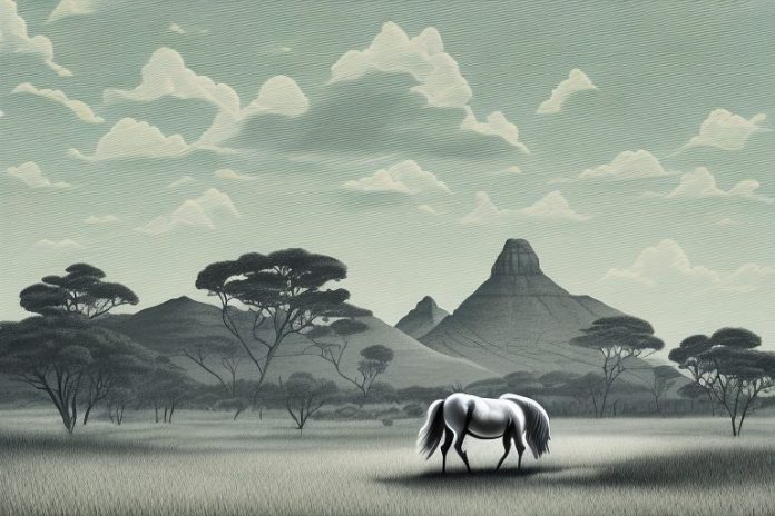 A cleveland bay horse in a rural south african landscape