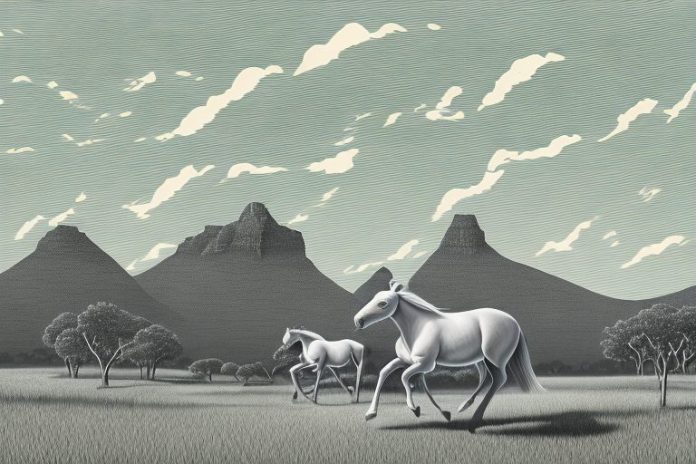 A cleveland bay horse in a rural south african landscape