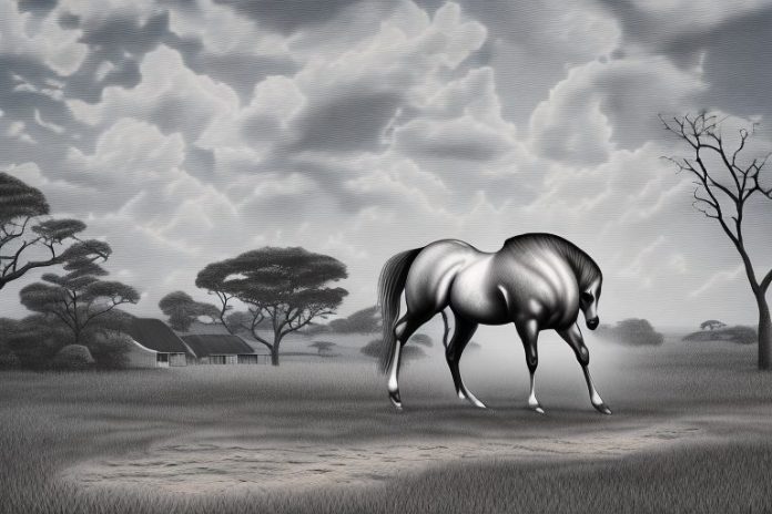 A cleveland bay horse in a rural setting in south africa