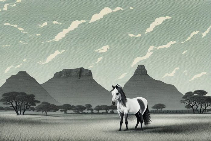 A cleveland bay horse in a rural south african landscape