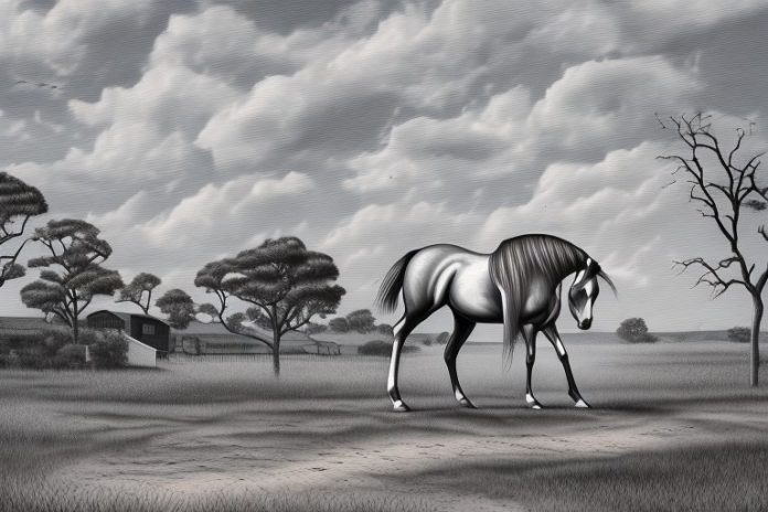 A cleveland bay horse in a rural setting in de aar