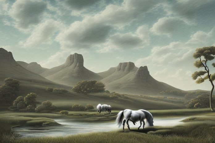 A cleveland bay horse in a rural landscape in hartswater