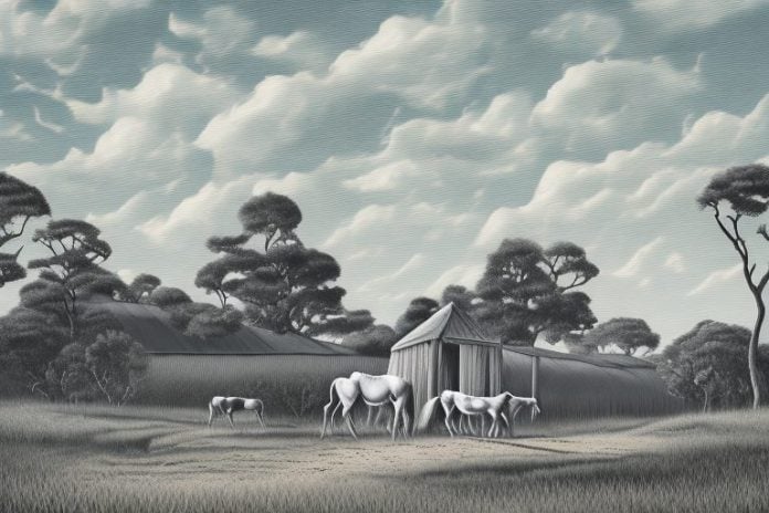 A cleveland bay horse in a rural setting in south africa