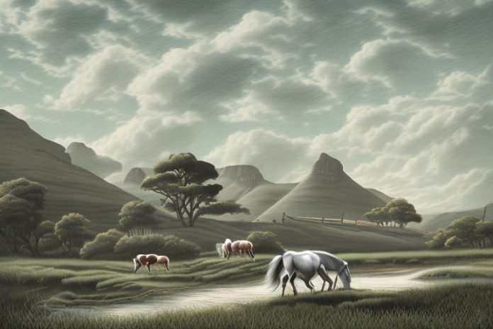 A cleveland bay horse in a rural landscape in george