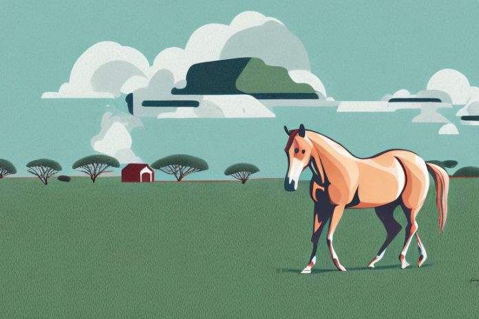 A trakehner horse in a field with a view of newcastle
