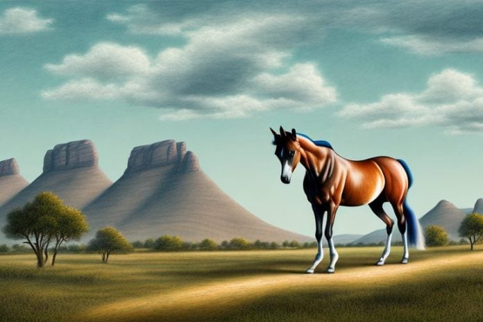 A trakehner horse in a rural landscape in graaff-reinet