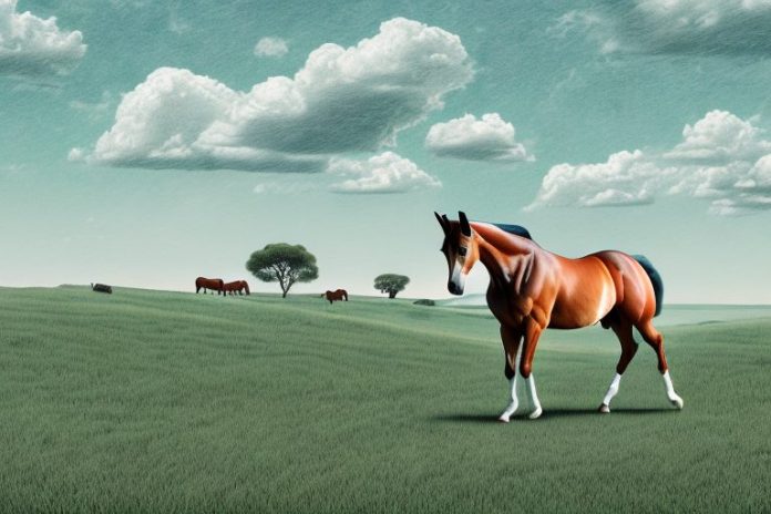 A trakehner horse in a rural landscape in welkom