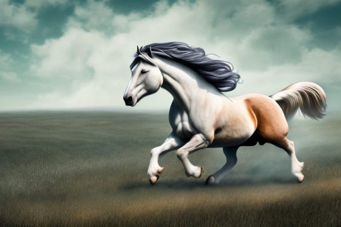 A majestic american belgian draft horse galloping through a rural landscape near harrismith
