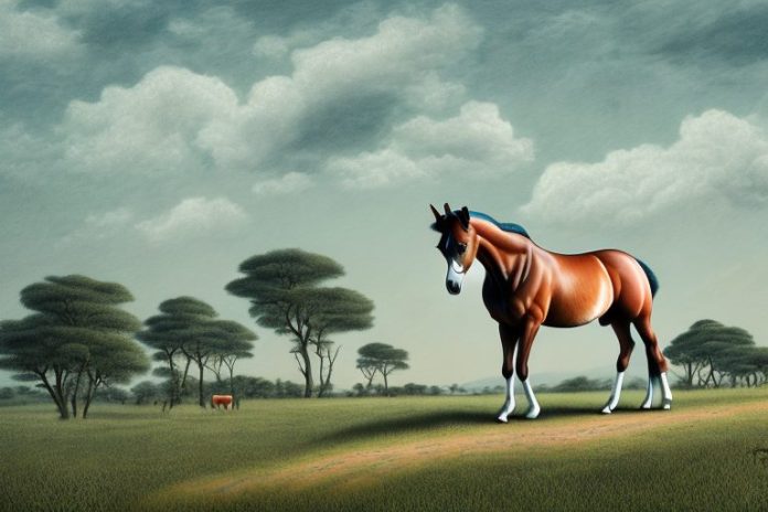 A trakehner horse in a rural landscape in ficksburg