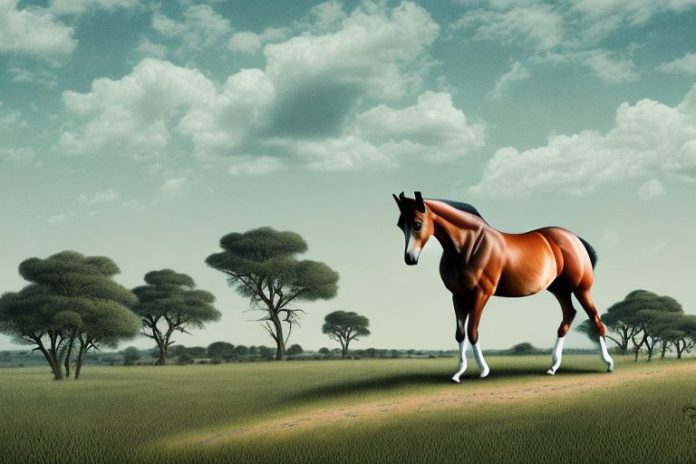 A trakehner horse in a rural landscape in free state