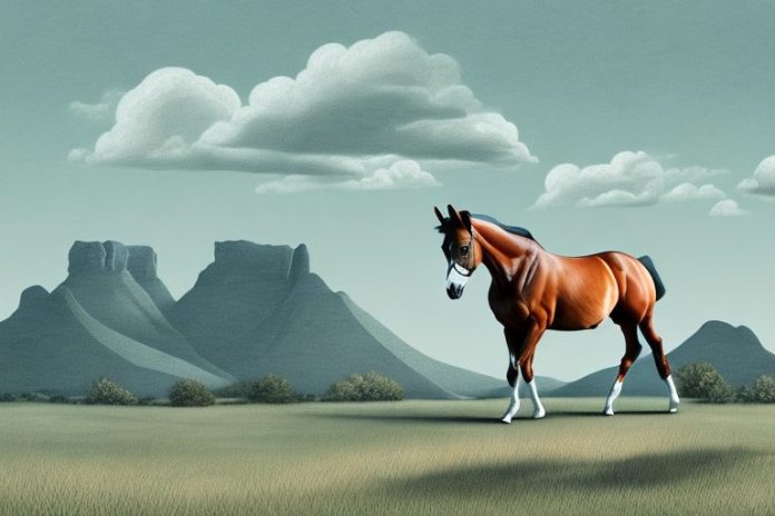 A trakehner horse in a rural south african landscape