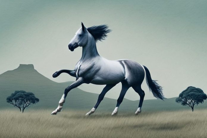 A trakehner horse in a rural south african landscape