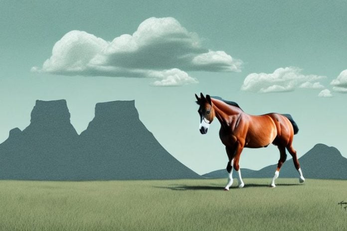 A trakehner horse in a rural south african landscape