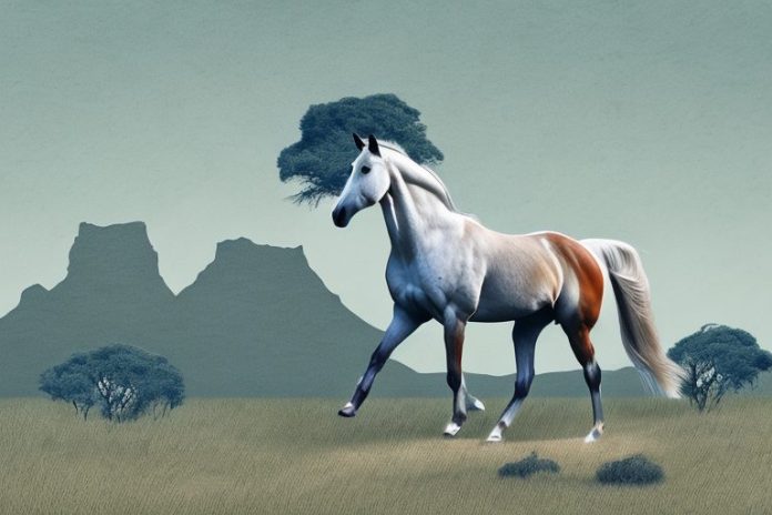 A trakehner horse in a rural south african landscape