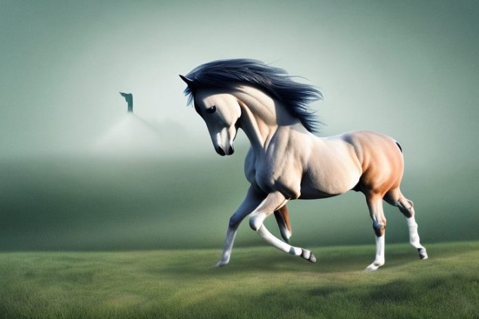 A trakehner horse in a rural landscape