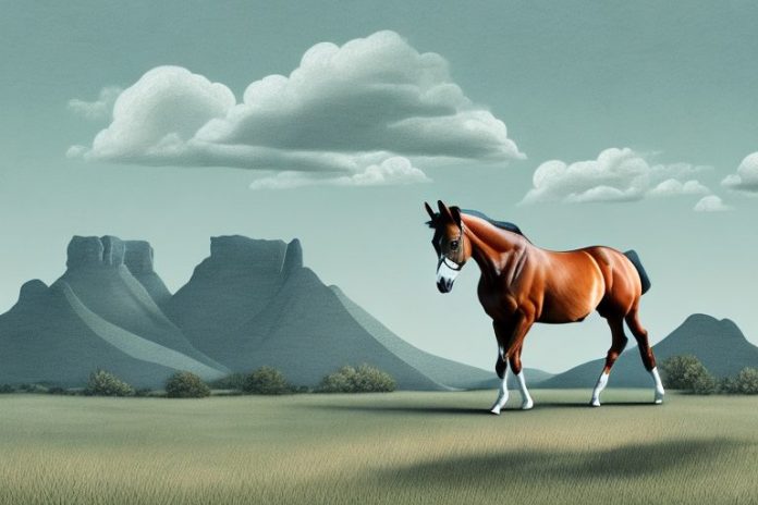 A trakehner horse in a rural south african landscape