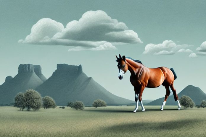 A trakehner horse in a rural south african landscape