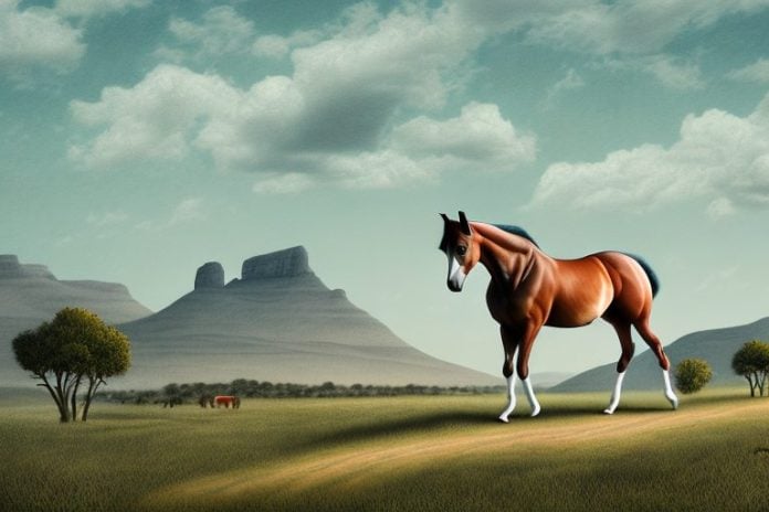 A trakehner horse in a rural landscape in calvinia